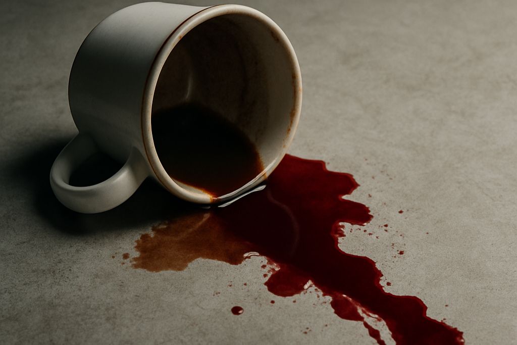 Umgekippte Tasse mit Blut